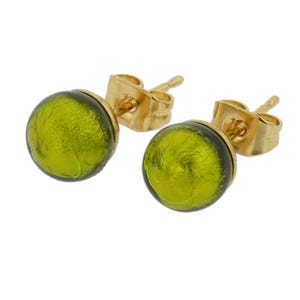 GlassOfVenice Murano Glass Tiny Stud Earrings - Herb Green