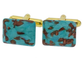 GlassOfVenice Murano Glass Avventurina Rectangular Cufflinks - Aqua