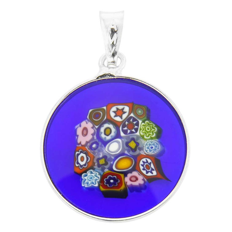 GlassOfVenice Murano Glass Millefiori Pendant in Silver Frame 34