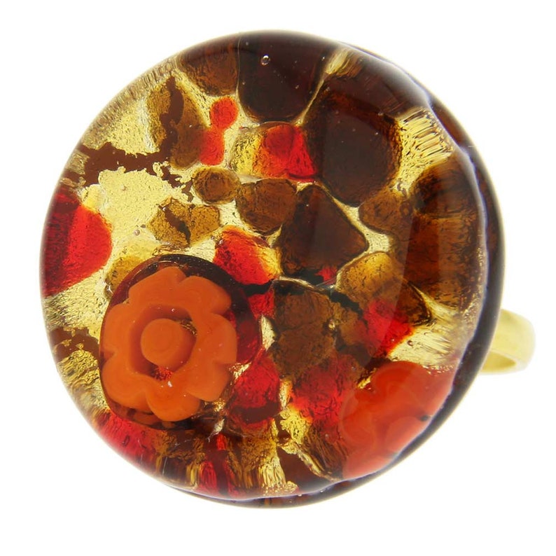 Round With Adjustable Band #1 GlassOfVenice Murano Glass Venetian Reflections Ring