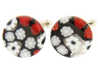 GlassOfVenice Murano Glass Venetian Glass Millefiori Cufflinks - Red and Black