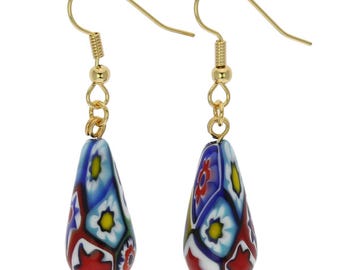 GlassOfVenice Murano Glass Mosaic Millefiori Drop Earrings - Gold