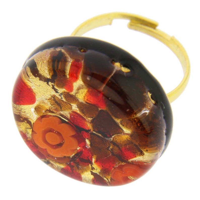 Round With Adjustable Band #1 GlassOfVenice Murano Glass Venetian Reflections Ring