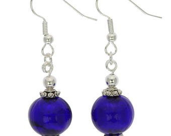 GlassOfVenice Murano Glass Antico Tesoro Balls Earrings - Silver Blue