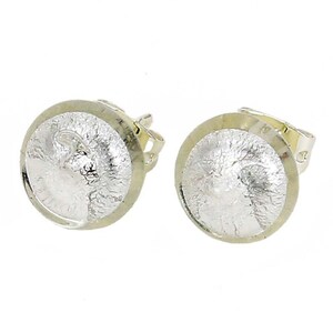 GlassOfVenice Murano Glass Button Stud Earrings - Silver White