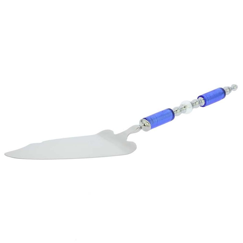 Silver Blue GlassOfVenice Italian Murano Glass Cake Server