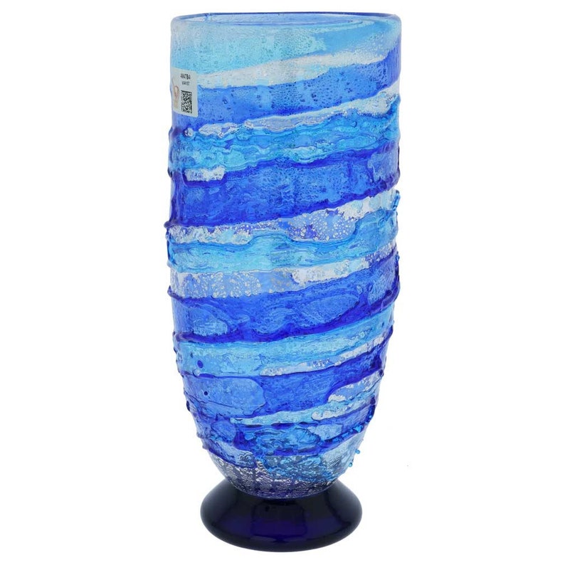 Vase Sbruffo "Fazzoletto" En Verre De Murano Bleu - Fabriqué En Italie - 7x7x9 Pouces
