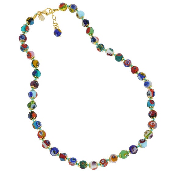Glassofvenice Antique Venetian Beads Murano Glass Necklace - Black Millefiori, Women's, Size: One size, Gold