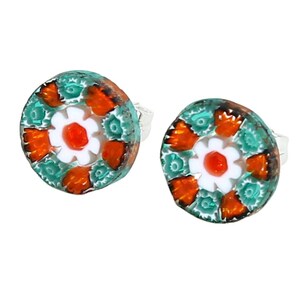 GlassOfVenice Murano Glass Millefiori Stud Earrings - Round