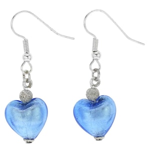 GlassOfVenice Murano Glass Heart Earrings - Silver Ice