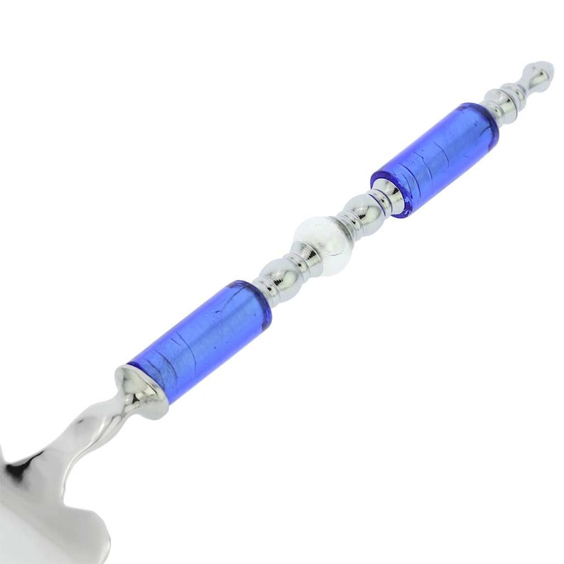 Silver Blue GlassOfVenice Italian Murano Glass Cake Server