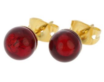 GlassOfVenice Murano Glass Tiny Stud Earrings - Ruby Red