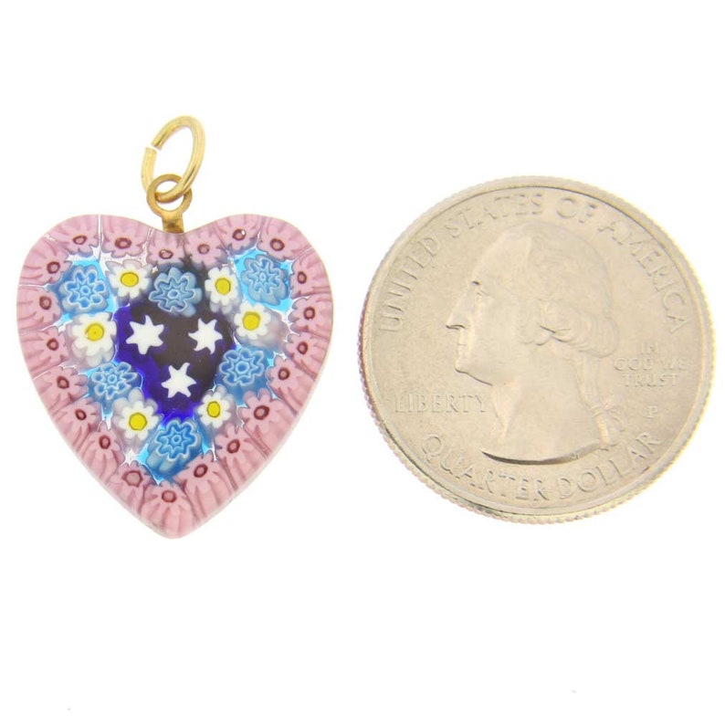 GlassOfVenice Murano Glass Millefiori Heart Pendant Medium Pink