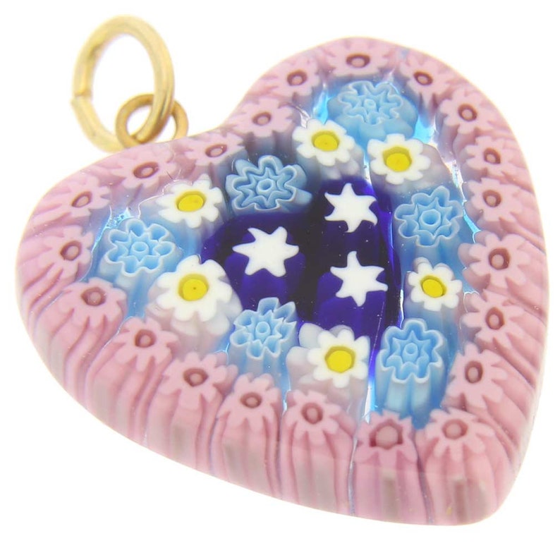 GlassOfVenice Murano Glass Millefiori Heart Pendant Medium Pink