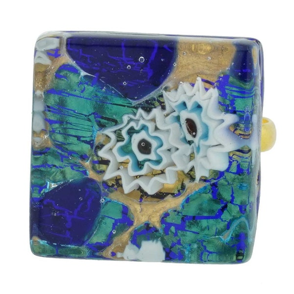 GlassOfVenice Murano Glass Venetian Reflections Ring - Square With Adjustable Band