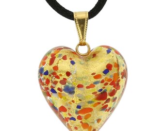 Glass Of Venice Murano Glass Millefiori Heart Pendant - Medium Starry Night Design, Handmade In Italy