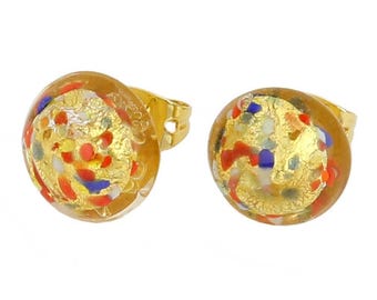 GlassOfVenice Murano Glass Button Stud Earrings - Multicolor Confetti