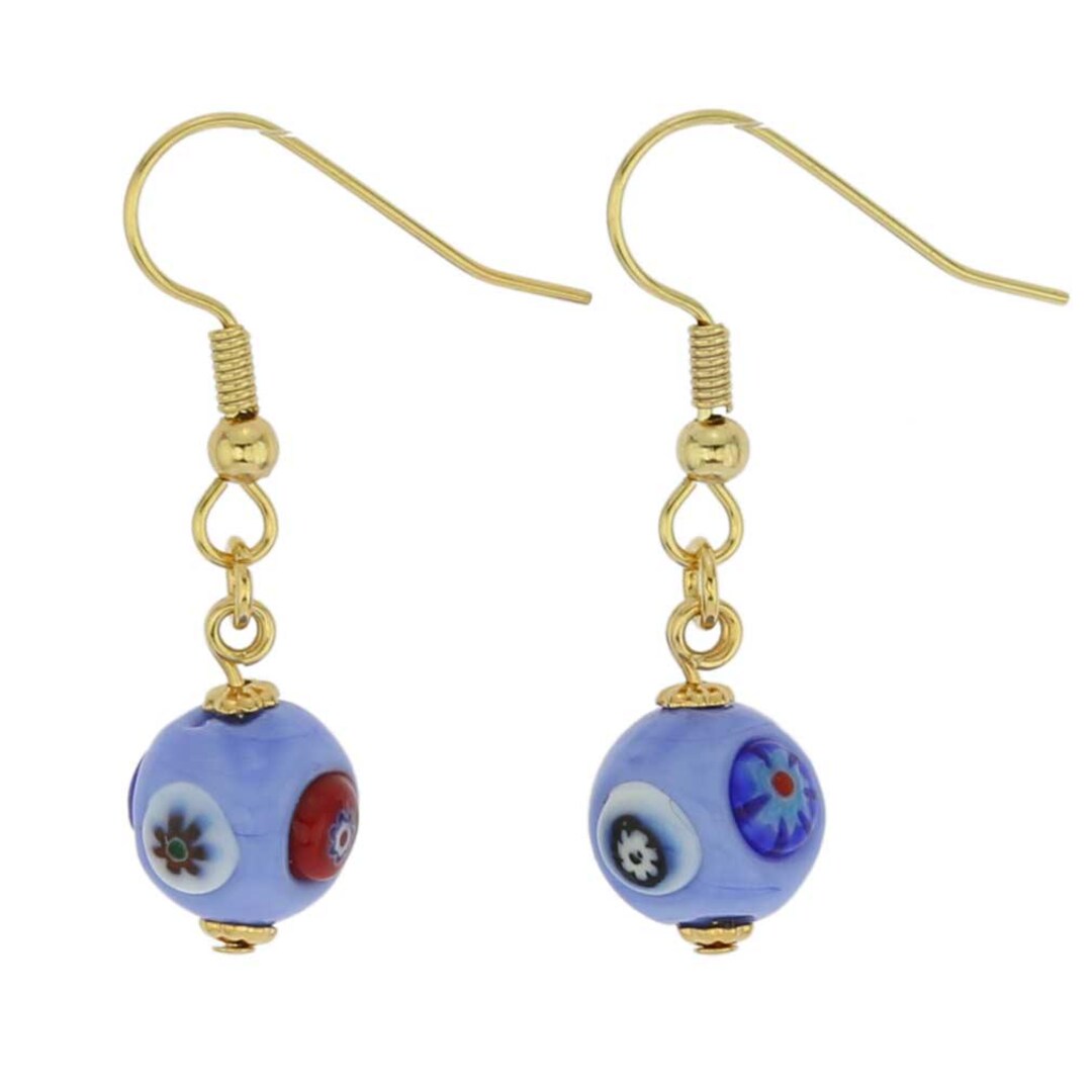 Contemporary pair of Murano glass drop earrings in Blue and white