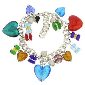 GlassOfVenice Murano Glass Donatella Heart Charms Bracelet - Multicolor