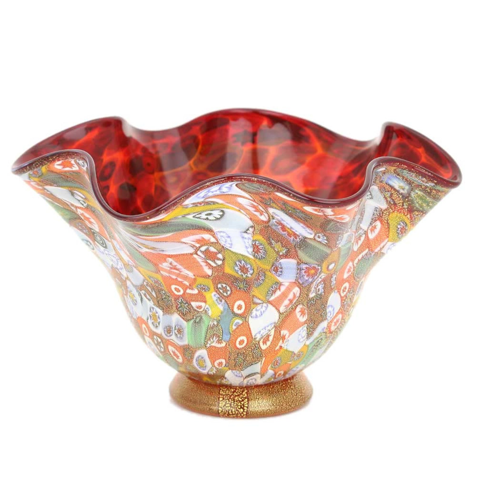 Glassofvenice Murano Glass Millefiori Gold Fazzoletto Bowl Etsy