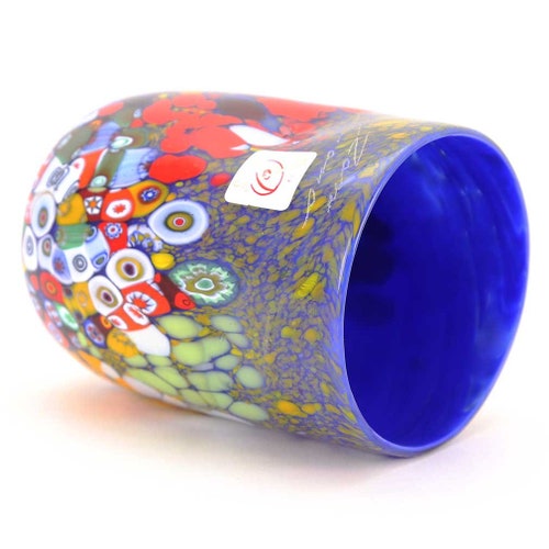 GlassOfVenice Murano Drinking Glass - shops Blue Millefiori