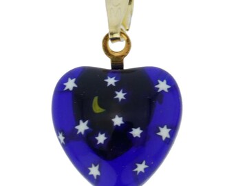 GlassOfVenice Murano Glass Millefiori Heart Pendant - Gold Starry Night