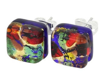 GlassOfVenice Murano Glass Venetian Reflections Square Stud Earrings - Golden Meadow