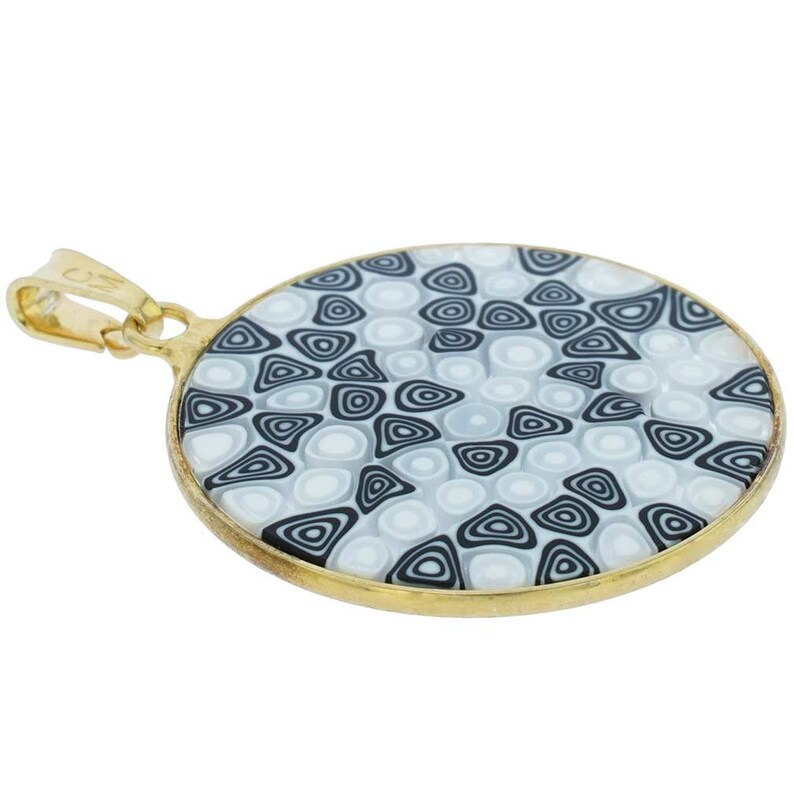 Collier Pendentif Verre Millefiori Murano - Rond 3 Cm, Bleu Rouge Jaune, Cordon Soie, Neuf