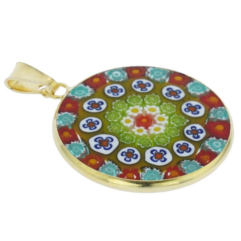 GlassOfVenice Murano Glass Millefiori Pendant in Gold-Plated Frame 78
