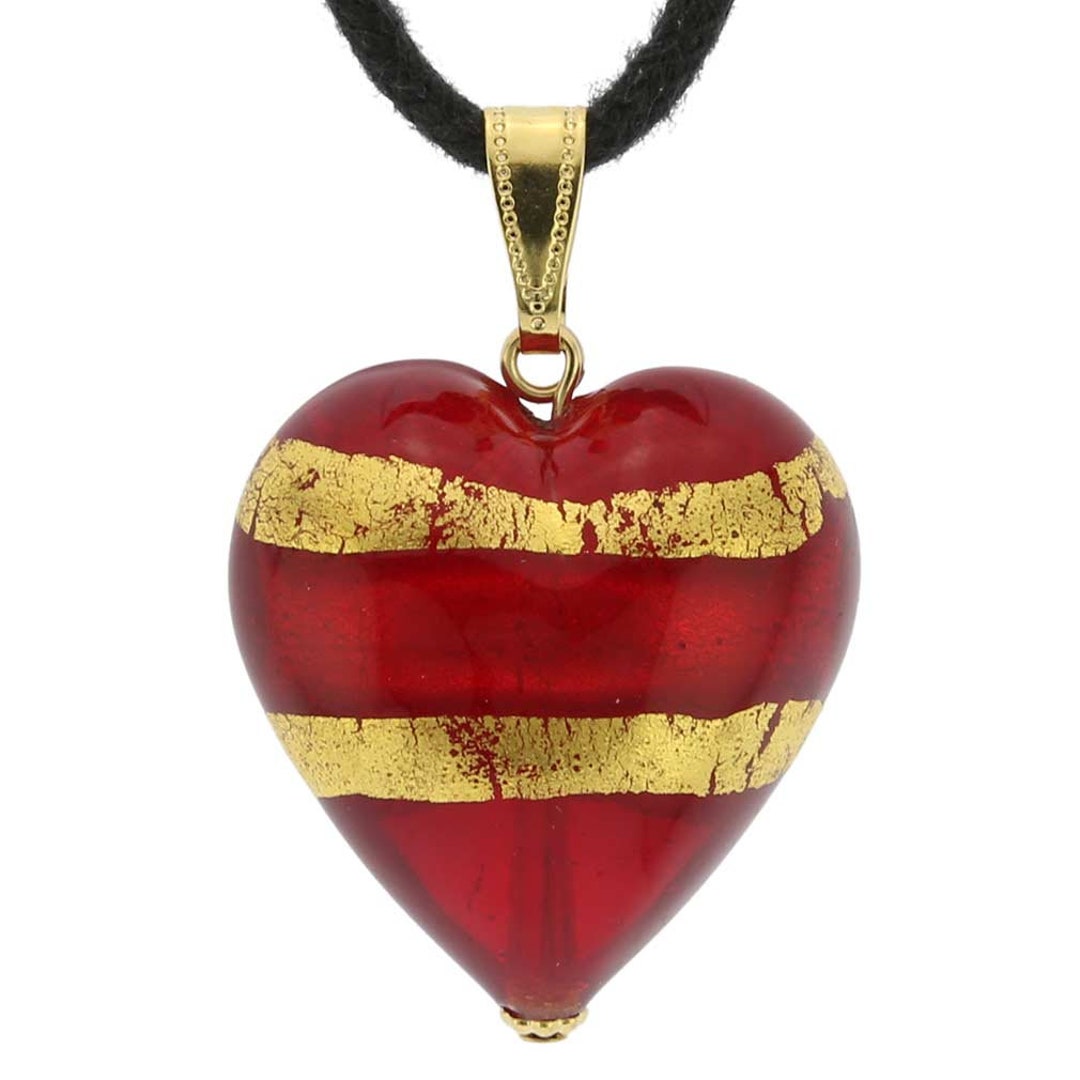 Glass Of Venice Murano Glass Heart Necklace & Earrings Set - Red Puffed Heart, Handmade In Italy