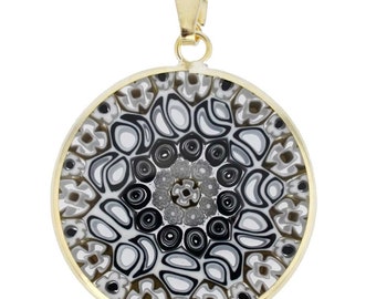 GlassOfVenice Pendente Millefiori In Vetro Di Murano – Medio, Multicolore, Montatura In Argento 925, Diametro 23mm, Autentico Fatto A Mano
