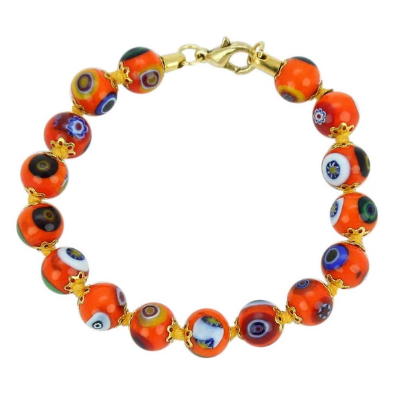 Glassofvenice Murano Glass Mosaic Bracelet Orange | Etsy