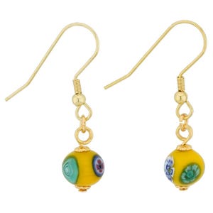 GlassOfVenice Murano Glass Mosaic Yellow Ball Earrings