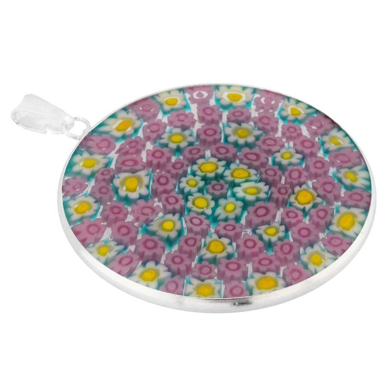 GlassOfVenice Murano Glass Millefiori Pendant in Silver Frame 1-12