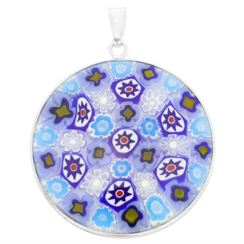 GlassOfVenice Murano Glass Millefiori Pendant in Silver Frame 1-14