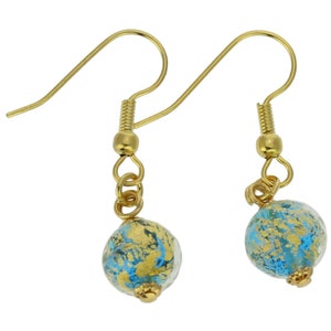 GlassOfVenice Murano Glass Golden Glow Earrings - Aqua