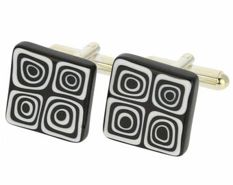 GlassOfVenice Murano Glass Millefiori Square Cufflinks - Black and White