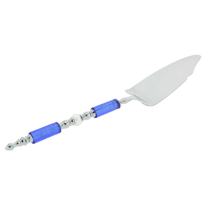 Silver Blue GlassOfVenice Italian Murano Glass Cake Server