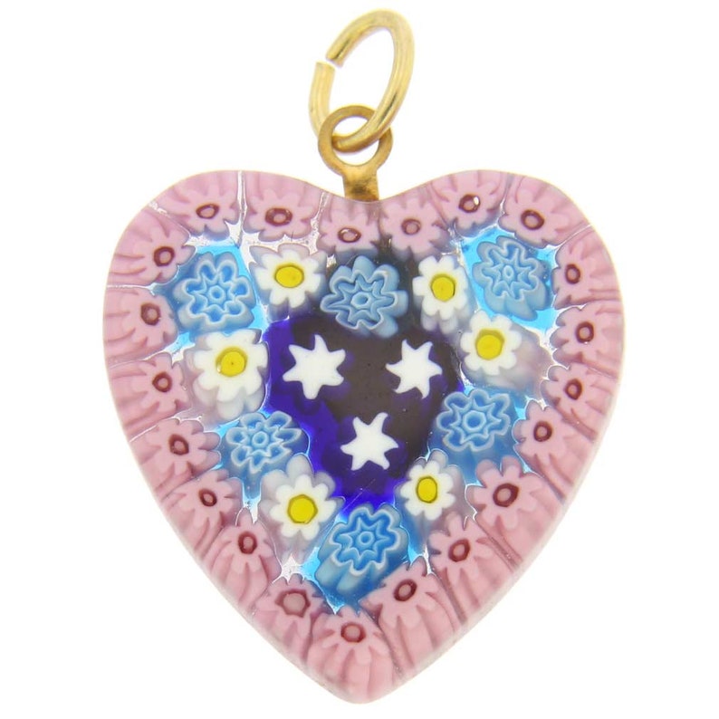 GlassOfVenice Murano Glass Millefiori Heart Pendant Medium Pink