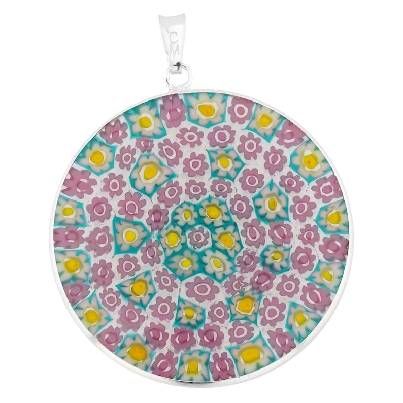 GlassOfVenice Murano Glass Millefiori Pendant in Silver Frame 1-12