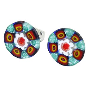 GlassOfVenice Murano Glass Millefiori Stud Earrings - Round