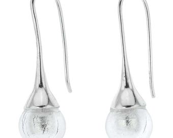 GlassOfVenice Murano Glass Drop Earrings - Silver White
