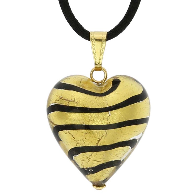 Striped Gold GlassOfVenice Murano Glass Heart Pendant