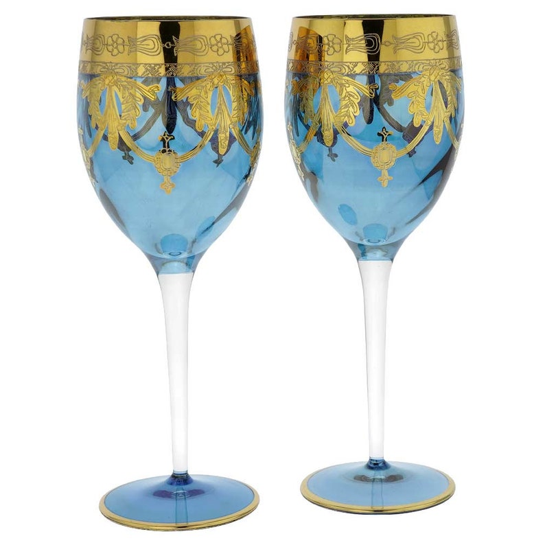 Glassofvenice Set of Two Murano Glass Wine Glasses 24K Gold Etsy