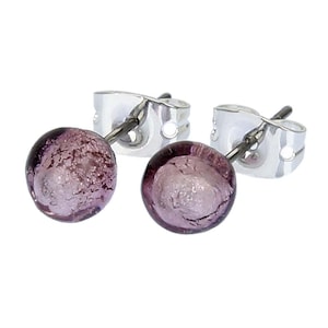 GlassOfVenice Murano Glass Tiny Stud Earrings - Silver Purple