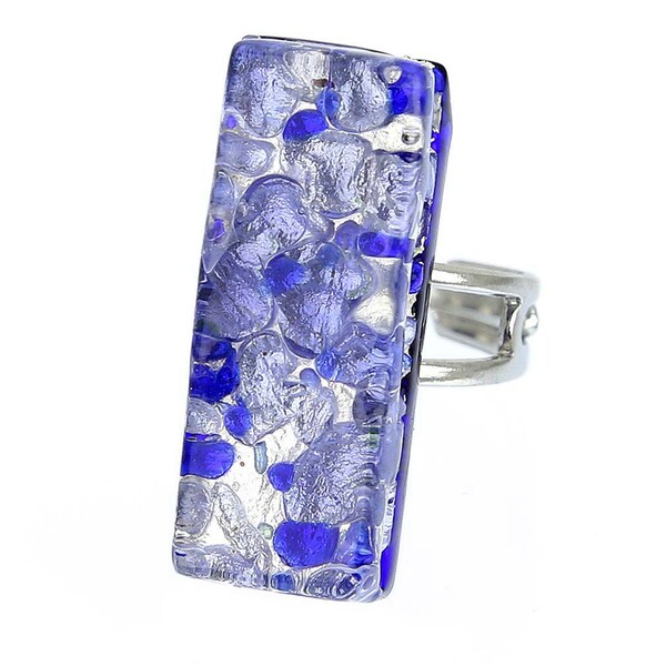 GlassOfVenice Murano Glass Venetian Reflections Rectangular Adjustable Ring - Periwinkle