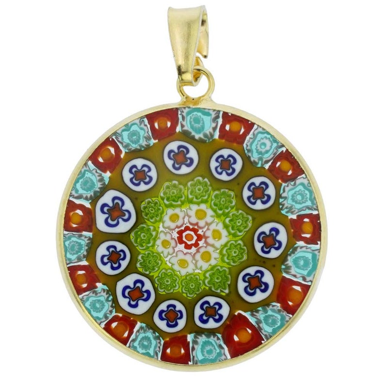 GlassOfVenice Murano Glass Millefiori Pendant in Gold-Plated Frame 78