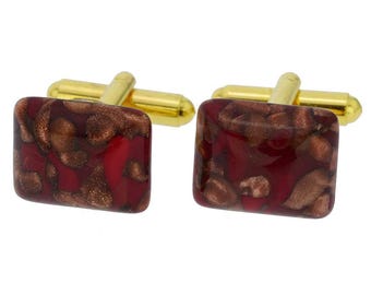 GlassOfVenice Murano Glass Avventurina Rectangular Cufflinks - Red