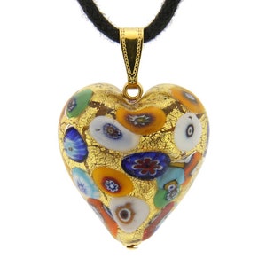 GlassOfVenice Murano Glass Heart Pendant - Klimt