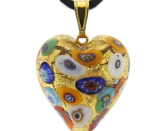 GlassOfVenice Murano Glass Heart Pendant - Klimt